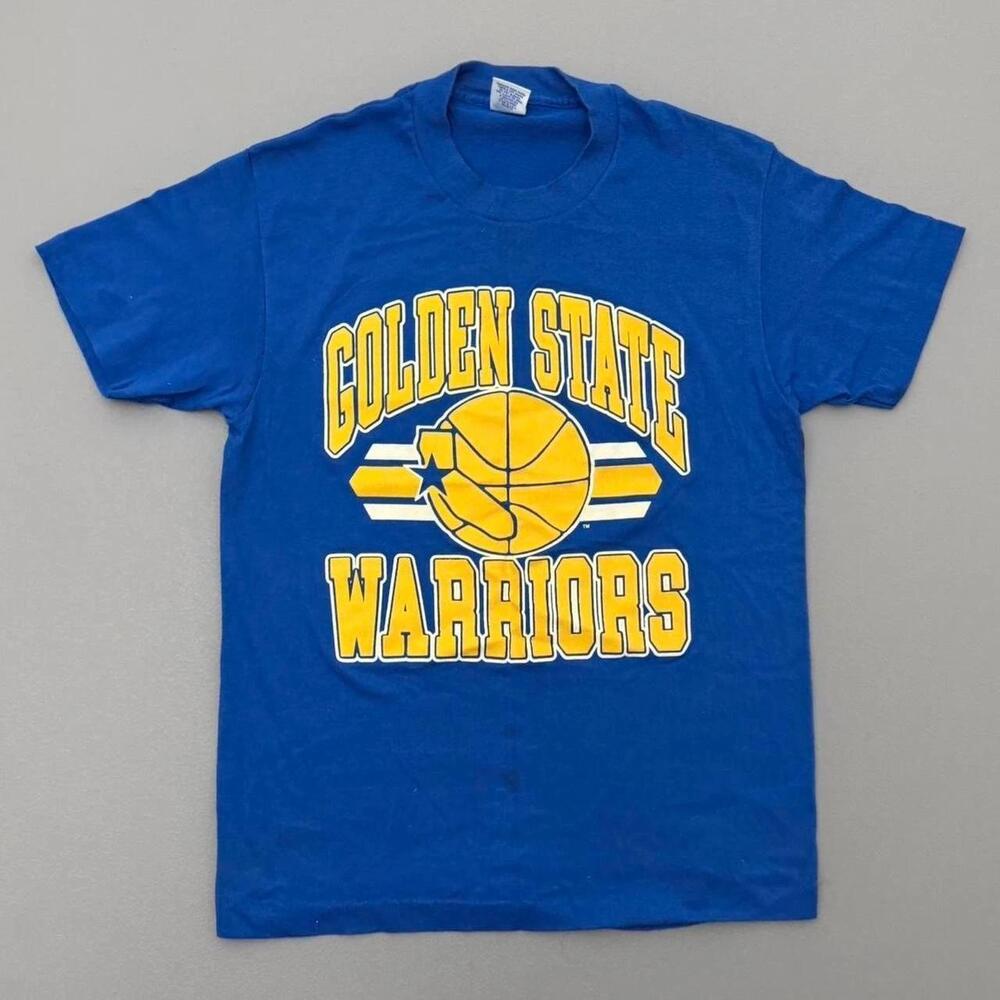 80S Goldenstate Warriors Shirt Blue Single Stitch PolyMedium
